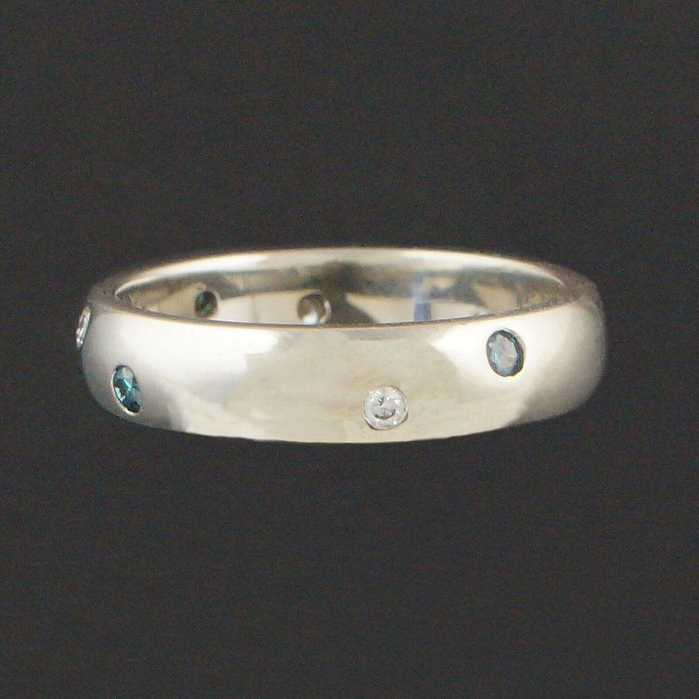 Solid 18K Gold & Fancy Blue Diamond Comfort Fit 4.2mm Wedding Band, Estate Ring, Olde Towne Jewelers, Santa Rosa CA.
