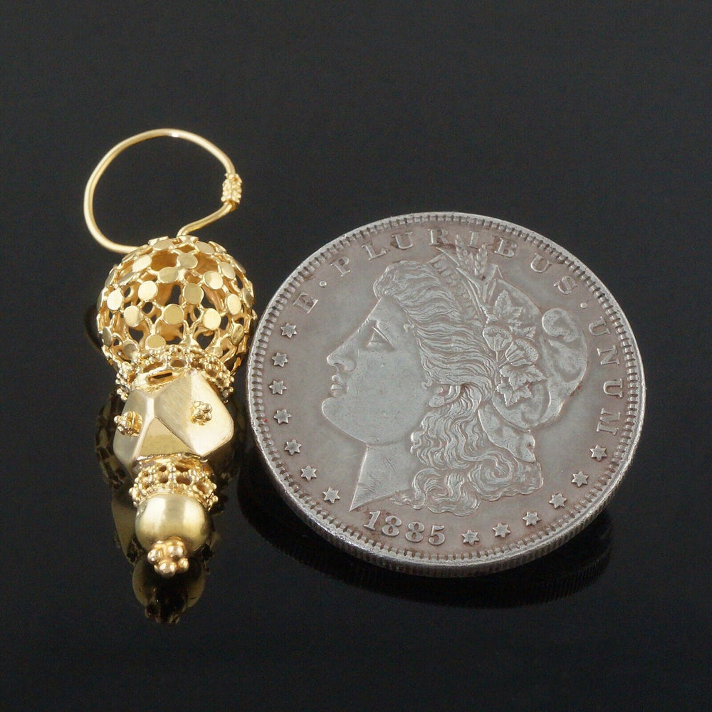 Etruscan Revival Solid 18K Yellow Gold Geometric Filigree Drop Dangle Earrings, Olde Towne Jewelers, Santa Rosa CA.