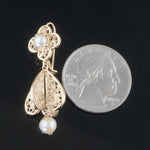 Modern Etruscan Solid 14K Yellow Gold Filigree & Pearl Estate Dangle Earrings, Olde Towne Jewelers, Santa Rosa CA.