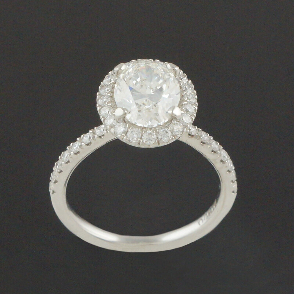 Platinum, 2.66 CTW Center Oval Diamond Halo Wedding Band, Estate Engagement Ring, Olde Towne Jewelers, Santa Rosa CA.