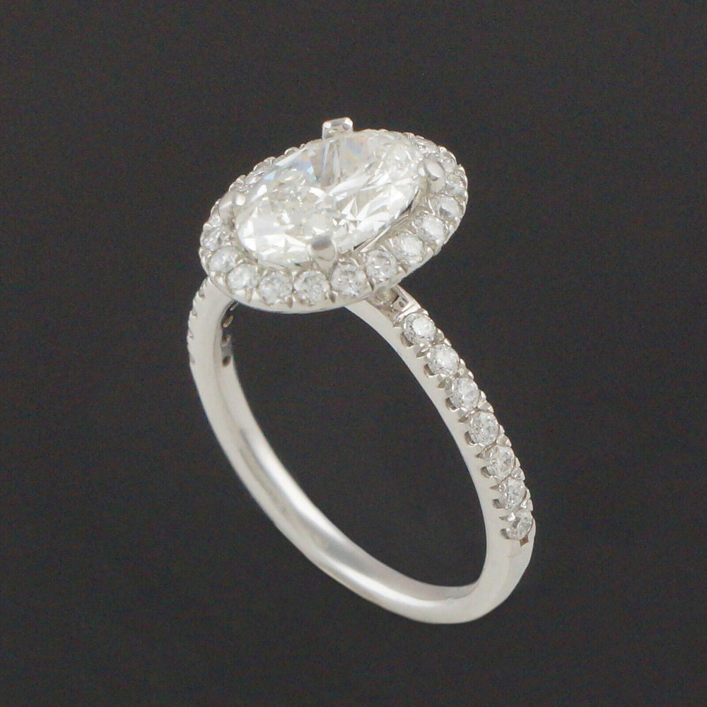 Platinum, 2.66 CTW Center Oval Diamond Halo Wedding Band, Estate Engagement Ring, Olde Towne Jewelers, Santa Rosa CA.