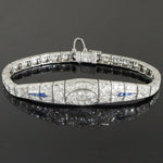 1920s Art Deco Platinum, OEC Diamond & Sapphire Engraved Estate Bracelet