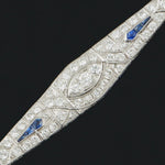 1920s Art Deco Platinum, OEC Diamond & Sapphire Engraved Estate Bracelet, Olde Towne Jewelers, Santa Rosa CA.