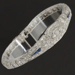 1920s Art Deco Platinum, OEC Diamond & Sapphire Engraved Estate Bracelet, Olde Towne Jewelers, Santa Rosa CA.