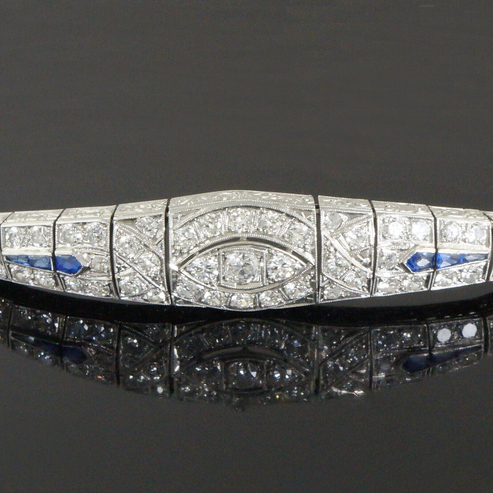 1920s Art Deco Platinum, OEC Diamond & Sapphire Engraved Estate Bracelet, Olde Towne Jewelers, Santa Rosa CA.