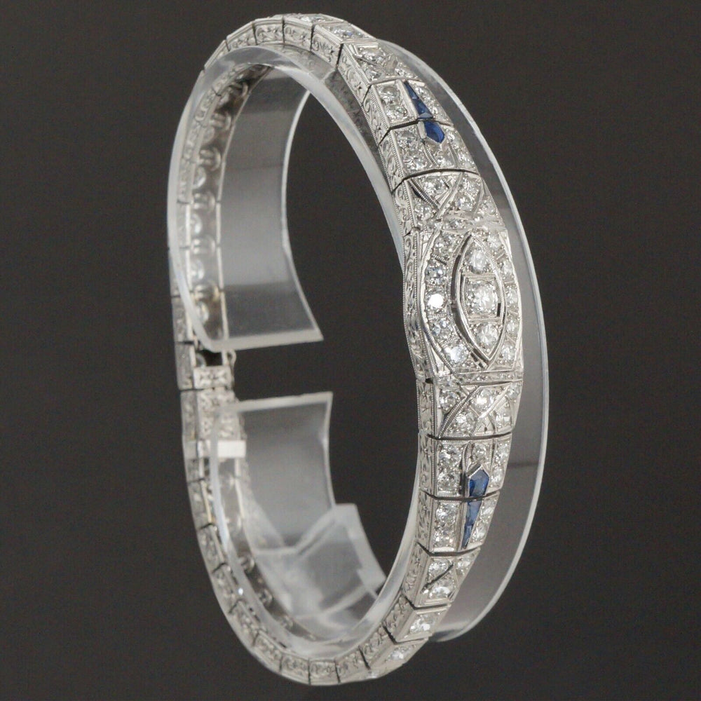 1920s Art Deco Platinum, OEC Diamond & Sapphire Engraved Estate Bracelet, Olde Towne Jewelers, Santa Rosa CA.