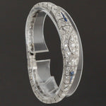 1920s Art Deco Platinum, OEC Diamond & Sapphire Engraved Estate Bracelet, Olde Towne Jewelers, Santa Rosa CA.