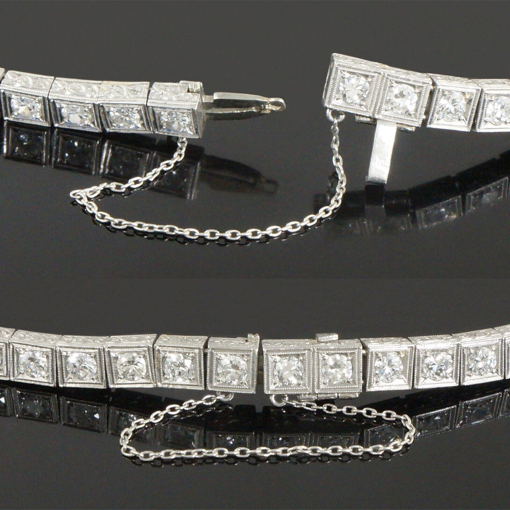 1920s Art Deco Platinum, OEC Diamond & Sapphire Engraved Estate Bracelet, Olde Towne Jewelers, Santa Rosa CA.