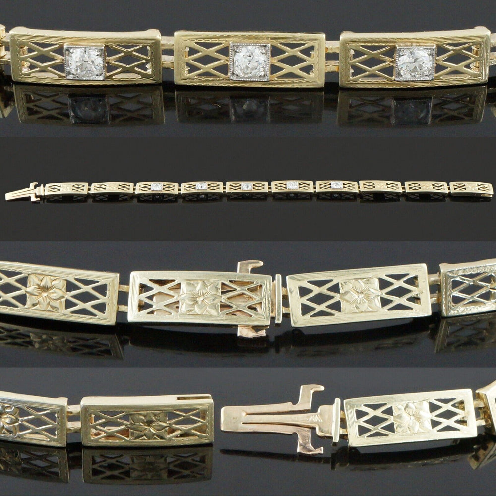 Solid 14K Yellow Gold, .70 Ctw OEC Diamond Link 6.5" Estate Bracelet, Olde Towne Jewelers, Santa Rosa CA.