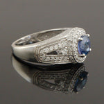 Solid 14K White Gold, Tanzanite & Diamond Halo Filigree Wedding Engagement Ring, Olde Towne Jewelers, Santa Rosa CA.