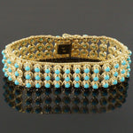 Etruscan Solid 18K Yellow Gold Persian Turquoise Cabochon 7.25" Estate Bracelet