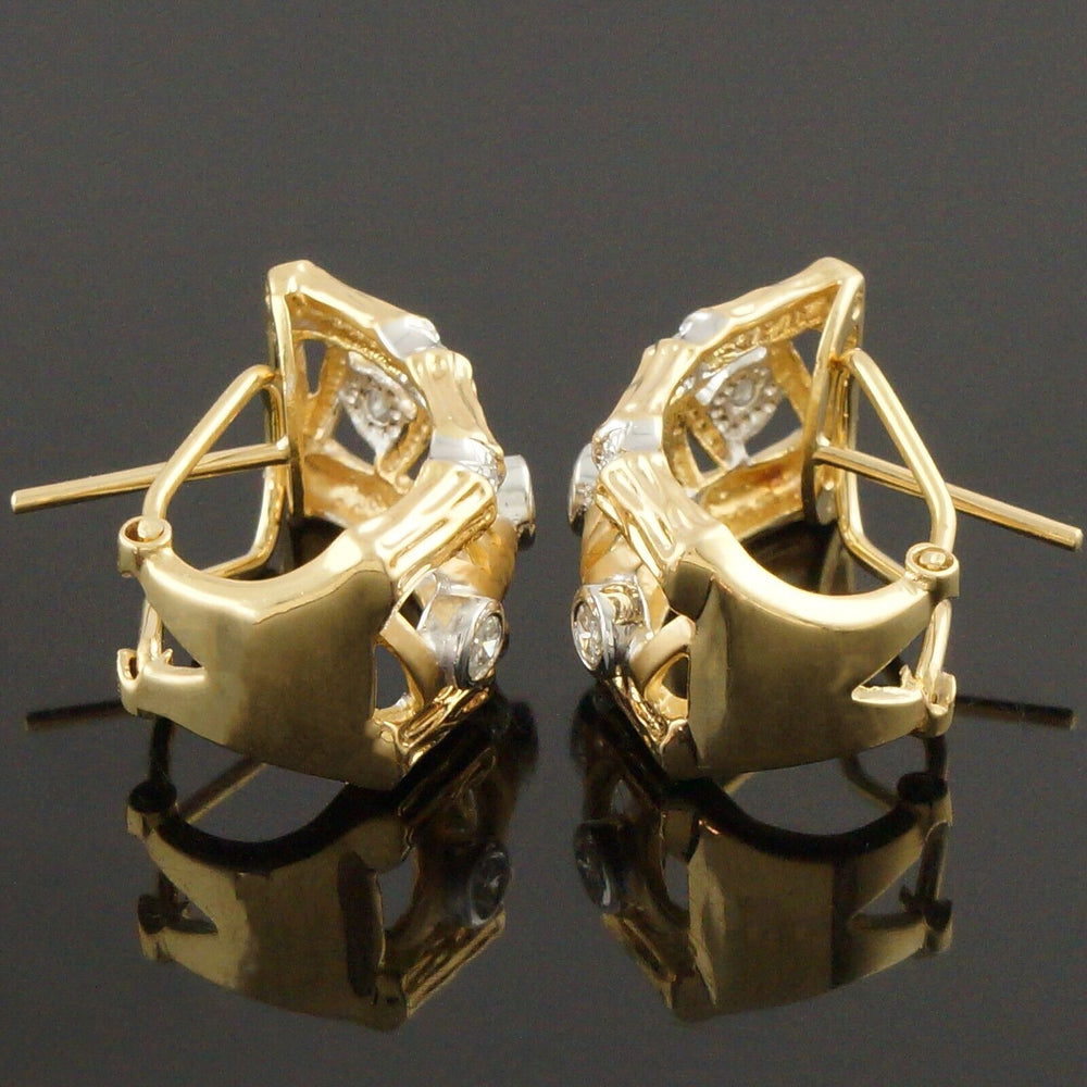 Modernist Solid 18K Yellow Gold & .40 CTW Diamond Bamboo Motif Huggie Earrings, Olde Towne Jewelers, Santa Rosa CA.