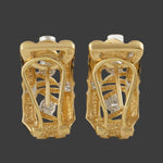 Modernist Solid 18K Yellow Gold & .40 CTW Diamond Bamboo Motif Huggie Earrings, Olde Towne Jewelers, Santa Rosa CA.