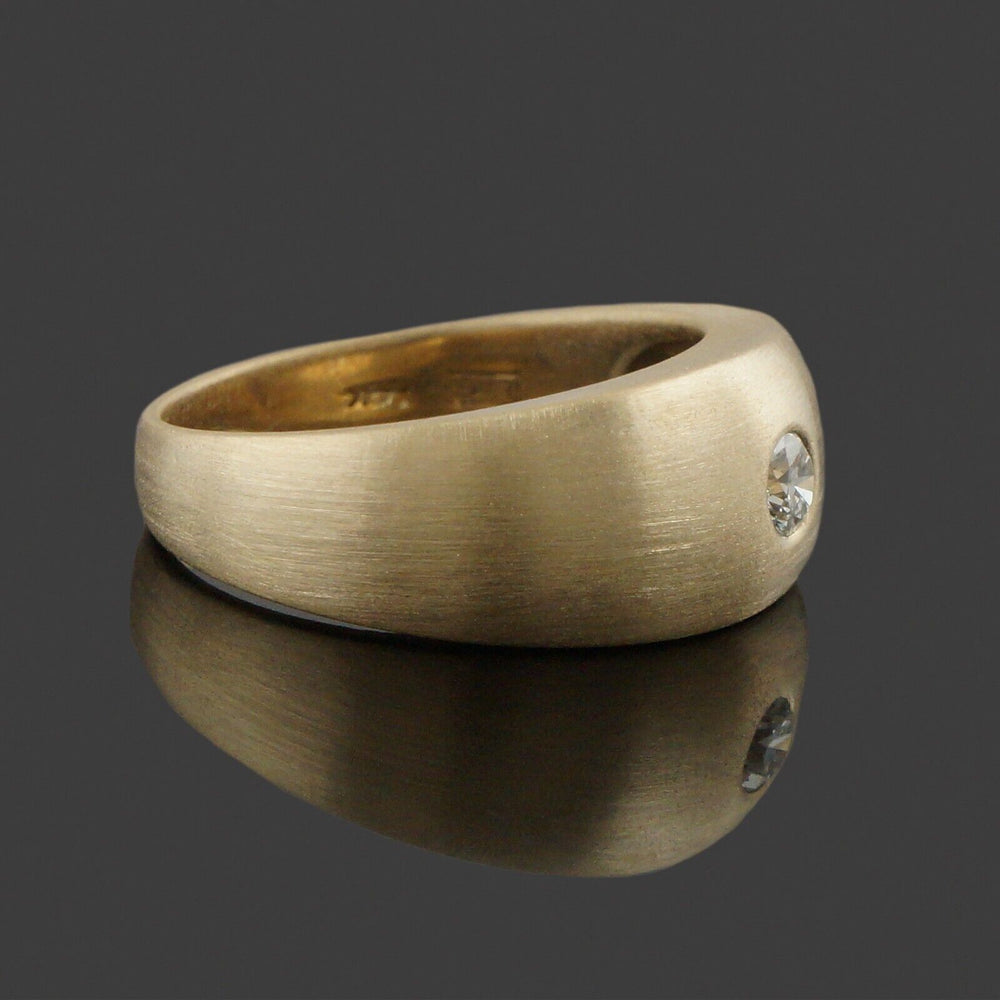 Solid 14K Yellow Gold, Diamond Solitaire Brushed Finished Gypsy Dome Estate Ring