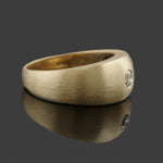 Solid 14K Yellow Gold, Diamond Solitaire Brushed Finished Gypsy Dome Estate Ring
