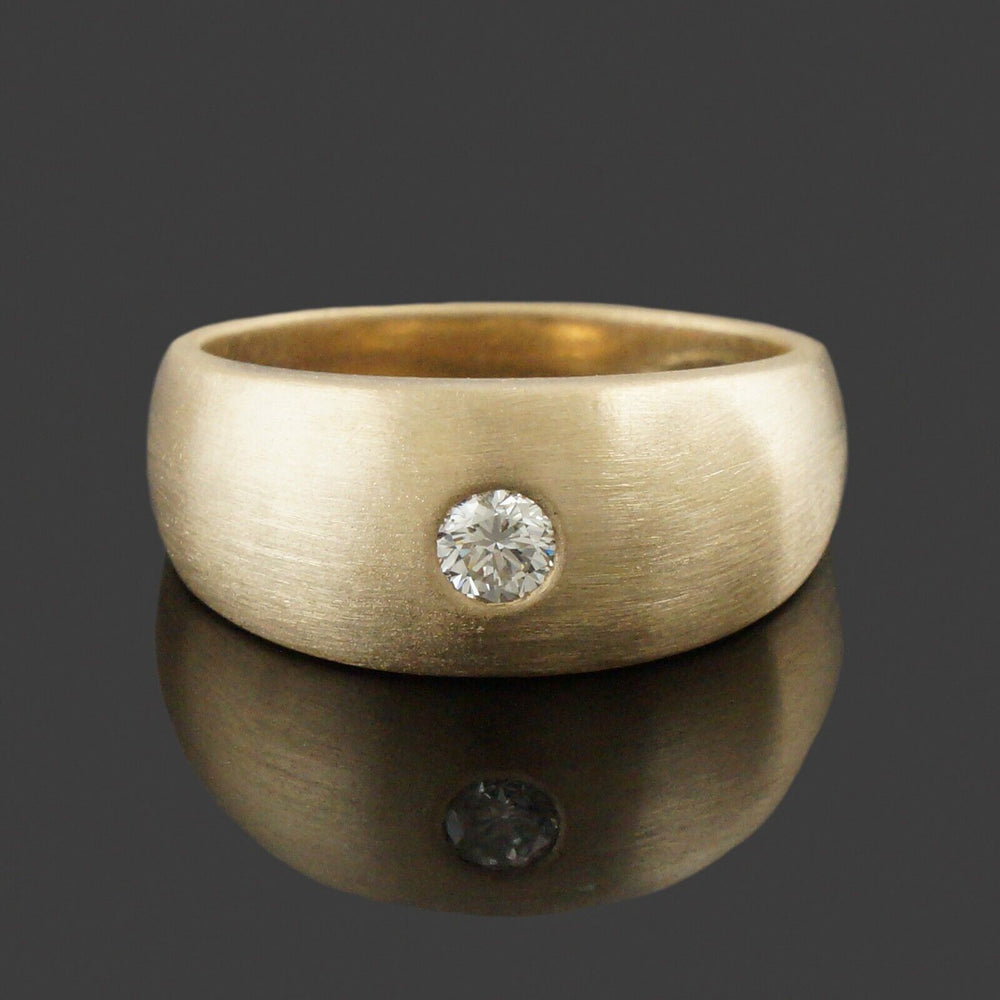 Solid 14K Yellow Gold, Diamond Solitaire Brushed Finished Gypsy Dome Estate Ring, Olde Towne Jewelers, Santa Rosa CA.