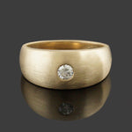 Solid 14K Yellow Gold, Diamond Solitaire Brushed Finished Gypsy Dome Estate Ring, Olde Towne Jewelers, Santa Rosa CA.