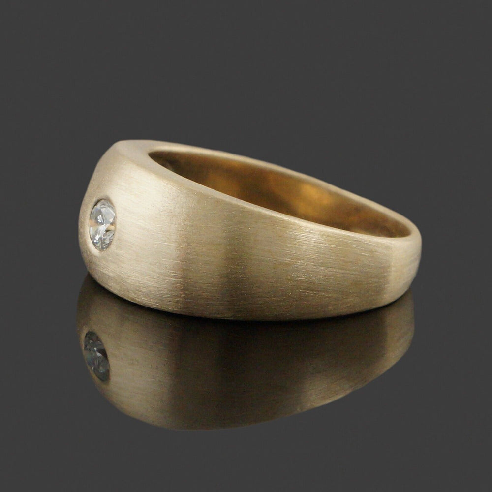 Solid 14K Yellow Gold, Diamond Solitaire Brushed Finished Gypsy Dome Estate Ring, Olde Towne Jewelers, Santa Rosa CA.