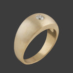 Solid 14K Yellow Gold, Diamond Solitaire Brushed Finished Gypsy Dome Estate Ring, Olde Towne Jewelers, Santa Rosa CA.