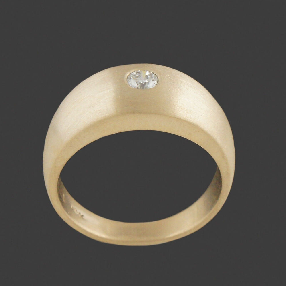 Solid 14K Yellow Gold, Diamond Solitaire Brushed Finished Gypsy Dome Estate Ring, Olde Towne Jewelers, Santa Rosa CA.