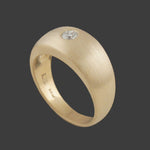Solid 14K Yellow Gold, Diamond Solitaire Brushed Finished Gypsy Dome Estate Ring, Olde Towne Jewelers, Santa Rosa CA.