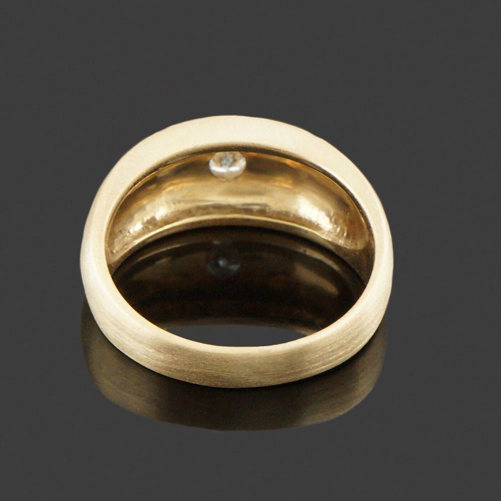 Solid 14K Yellow Gold, Diamond Solitaire Brushed Finished Gypsy Dome Estate Ring, Olde Towne Jewelers, Santa Rosa CA.
