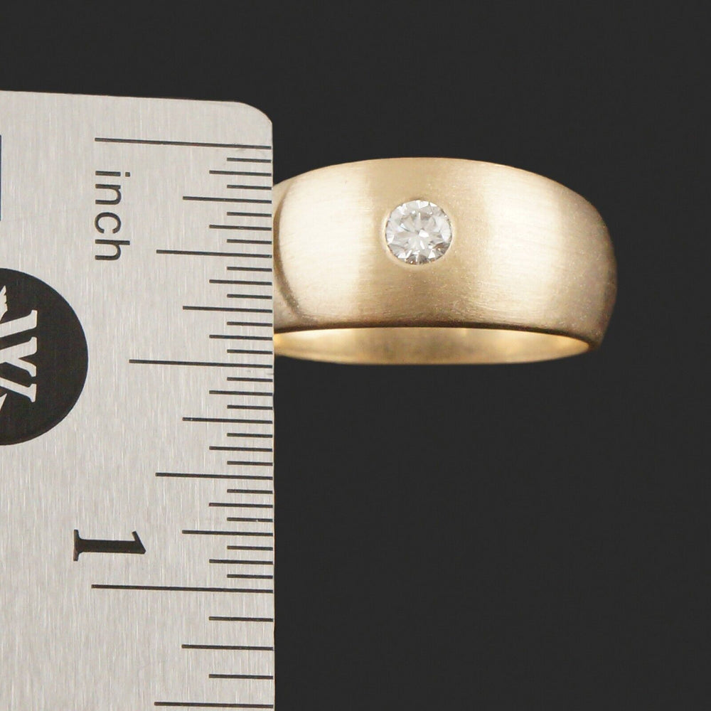 Solid 14K Yellow Gold, Diamond Solitaire Brushed Finished Gypsy Dome Estate Ring, Olde Towne Jewelers, Santa Rosa CA.