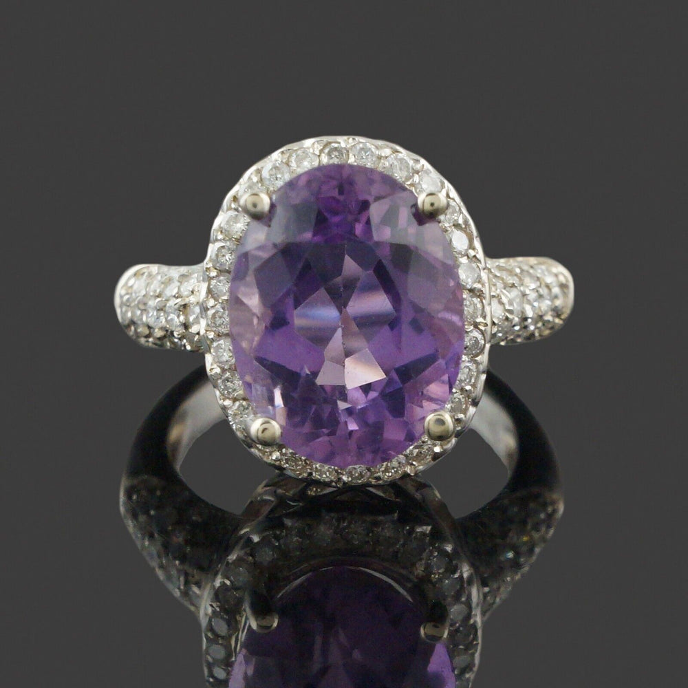 Solid 14K White Gold 6.6 Ct Oval Amethyst .96 CTW Diamond Accent Engagement Ring