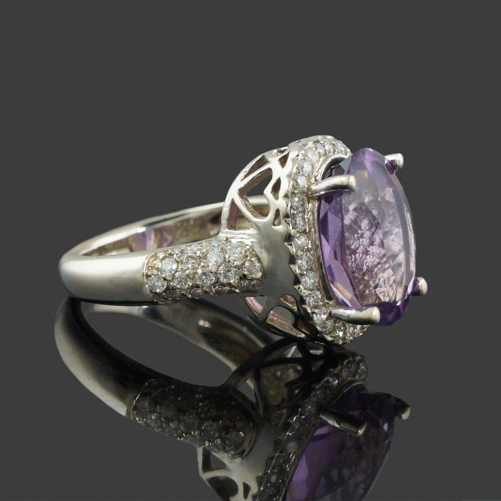 Solid 14K White Gold 6.6 Ct Oval Amethyst .96 CTW Diamond Accent Engagement Ring, Olde Towne Jewelers, Santa Rosa CA.