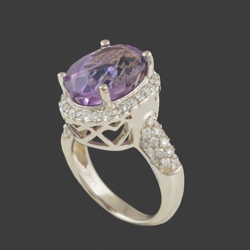 Solid 14K White Gold 6.6 Ct Oval Amethyst .96 CTW Diamond Accent Engagement Ring, Olde Towne Jewelers, Santa Rosa CA.