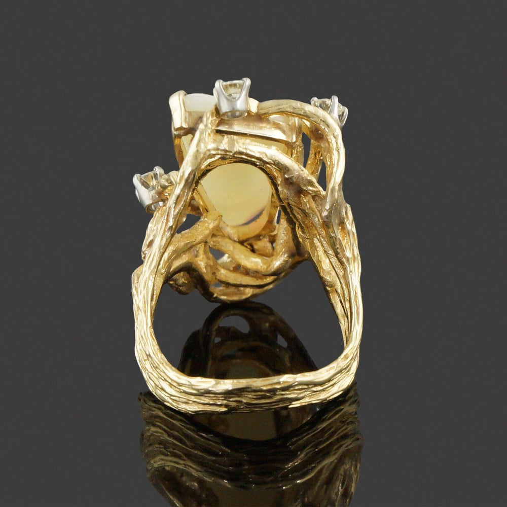 Modernist Organic Free Form Solid 14K Gold, Opal & .60 CTW Diamond Cocktail Ring, Olde Towne Jewelers, Santa Rosa CA.