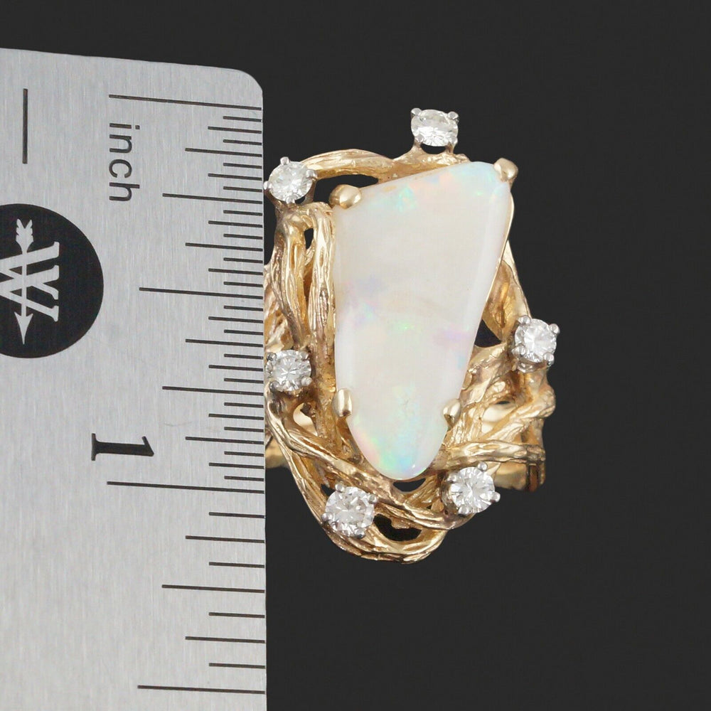 Modernist Organic Free Form Solid 14K Gold, Opal & .60 CTW Diamond Cocktail Ring, Olde Towne Jewelers, Santa Rosa CA.