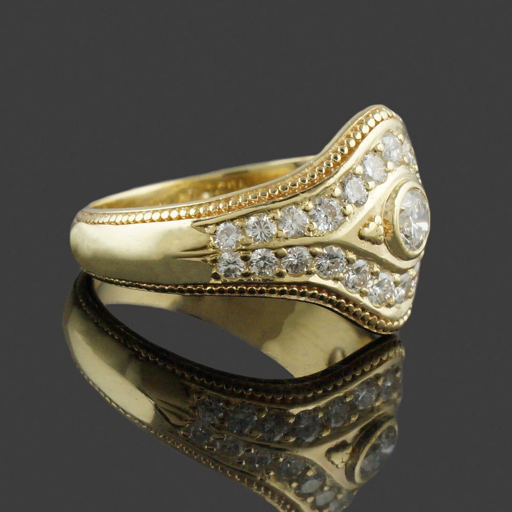 Solid 18K Yellow Gold & 1.34 CTW Diamond Cigar Wedding Band Ring