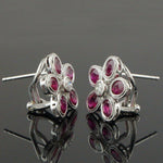 Solid 18K White Gold, 2.00 CTW Ruby & Diamond Floral Motif Huggie Stud Earrings, Olde Towne Jewelers, Santa Rosa CA.