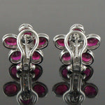 Solid 18K White Gold, 2.00 CTW Ruby & Diamond Floral Motif Huggie Stud Earrings, Olde Towne Jewelers, Santa Rosa CA.
