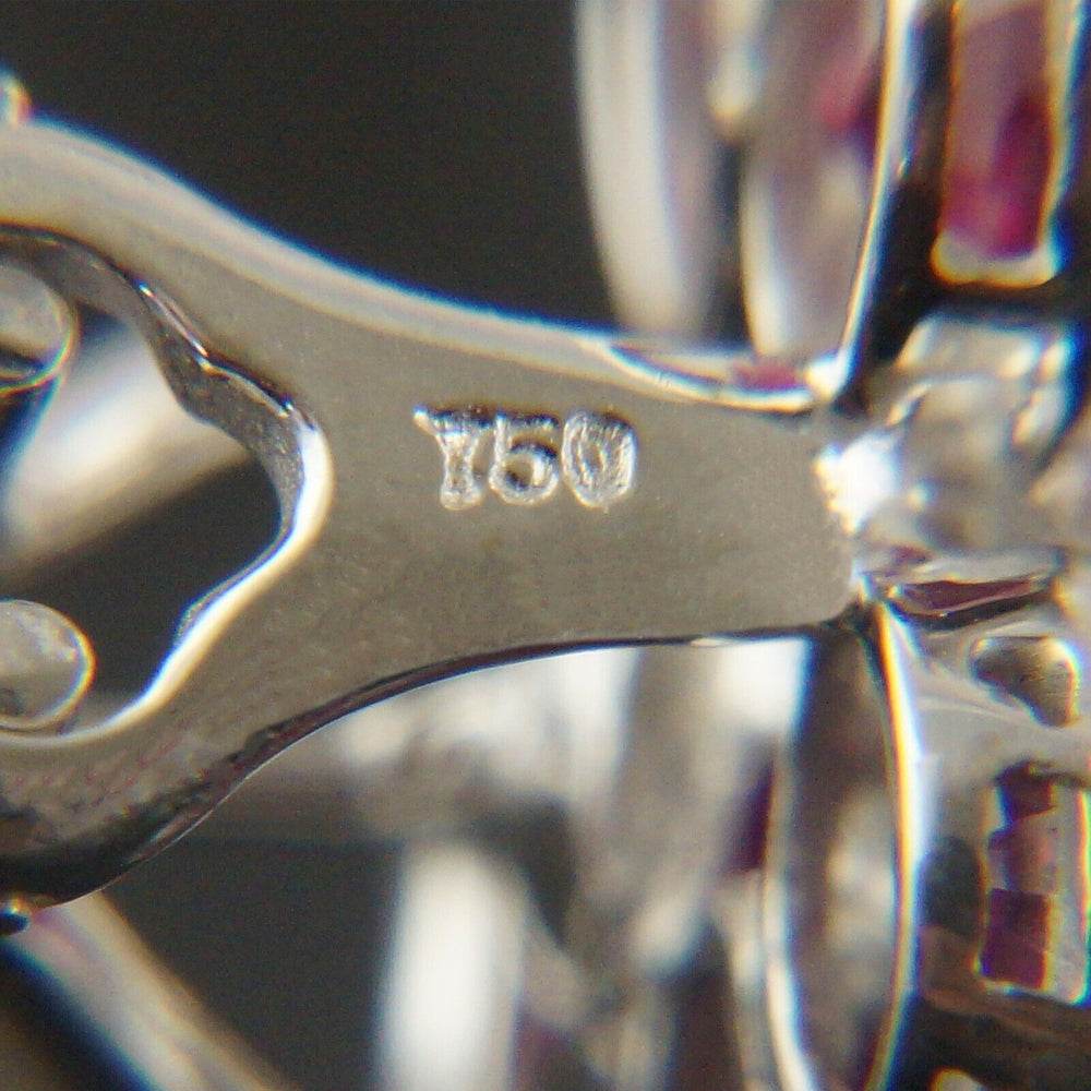 Solid 18K White Gold, 2.00 CTW Ruby & Diamond Floral Motif Huggie Stud Earrings, Olde Towne Jewelers, Santa Rosa CA.