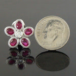 Solid 18K White Gold, 2.00 CTW Ruby & Diamond Floral Motif Huggie Stud Earrings, Olde Towne Jewelers, Santa Rosa CA.