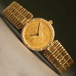 Stunning Solid 18K Yellow Corum $5 Gold Coin Woman's Watch, Excellent Condt, 64g