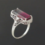 Art Deco Solid 14K White Gold Filigree & Bi-Color Tourmaline Estate Ring, Olde Towne Jewelers, Santa Rosa CA.