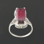 Art Deco Solid 14K White Gold Filigree & Bi-Color Tourmaline Estate Ring, Olde Towne Jewelers, Santa Rosa CA.