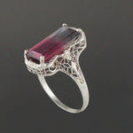 Art Deco Solid 14K White Gold Filigree & Bi-Color Tourmaline Estate Ring, Olde Towne Jewelers, Santa Rosa CA.