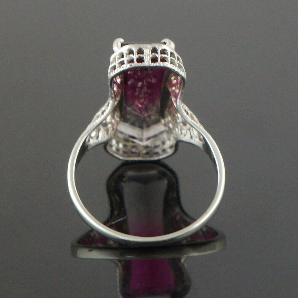 Art Deco Solid 14K White Gold Filigree & Bi-Color Tourmaline Estate Ring, Olde Towne Jewelers, Santa Rosa CA.