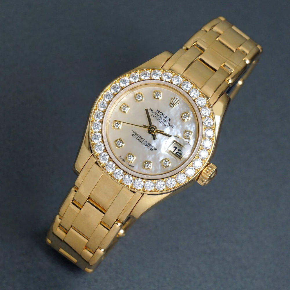 Stunning 2000 Rolex 80298 Datejust Pearlmaster 18K Yellow Gold MOP Diamond Watch, Olde Towne Jewelers, Santa Rosa CA.