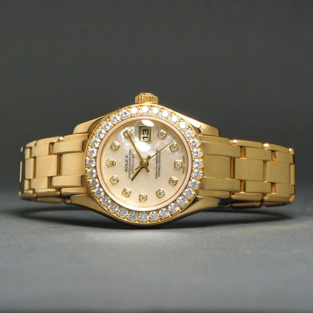 Stunning 2000 Rolex 80298 Datejust Pearlmaster 18K Yellow Gold MOP Diamond Watch, Olde Towne Jewelers, Santa Rosa CA.
