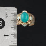 Modernist Solid 14K Yellow Gold 1.50 Ct Chrysoprase Cabochon 1.20 CTW Opal Ring, Olde Towne Jewelers, Santa Rosa CA.