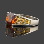 Two Tone Solid 18K & 24K Gold Filigree, Citrine & Diamond Estate Ring