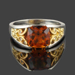Two Tone Solid 18K & 24K Gold Filigree, Citrine & Diamond Estate Ring, Olde Towne Jewelers, Santa Rosa CA.