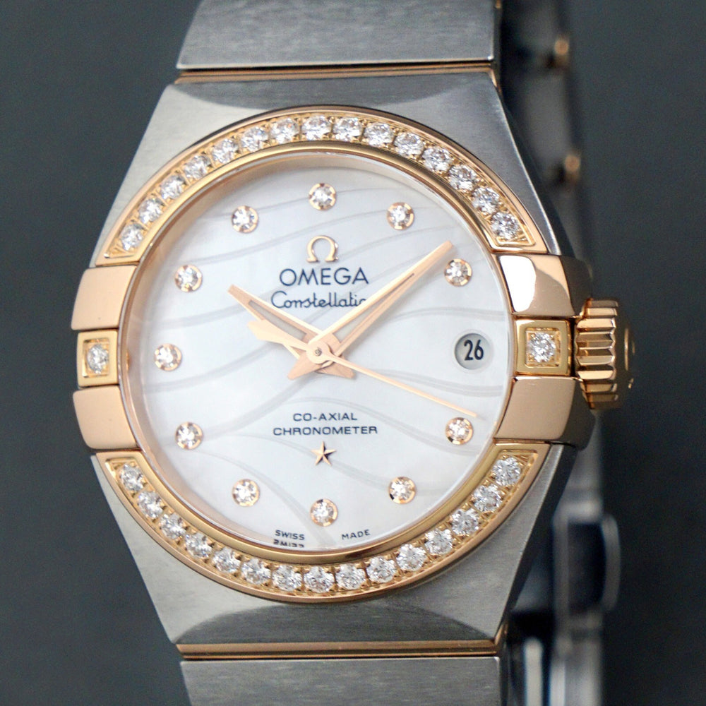 Omega Constellation 123.25.27.20.55.005 Diamond Bezel & MOP Dial Women's Watch, Olde Towne Jewelers, Santa Rosa CA.