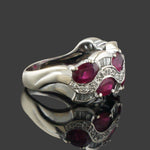 Solid 14K White Gold, Oval Ruby & Baguette Diamond Wave Cigar Band Estate Ring, Olde Towne Jewelers, Santa Rosa CA.