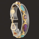 Solid 18K Gold Bezel Set Multi Color Gemstone Cabochon Link Estate Bracelet, Olde Towne Jewelers, Santa Rosa CA.